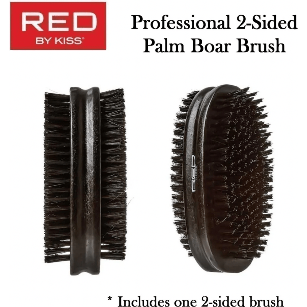 Red by Kiss 2 - Sided Palm Boar Brush BOR07 – Dual Bristle Control for Smooth & Deep Wave Grooming (Soft & Hard, Palm - Sized) - Beauty Exchange Beauty Supply