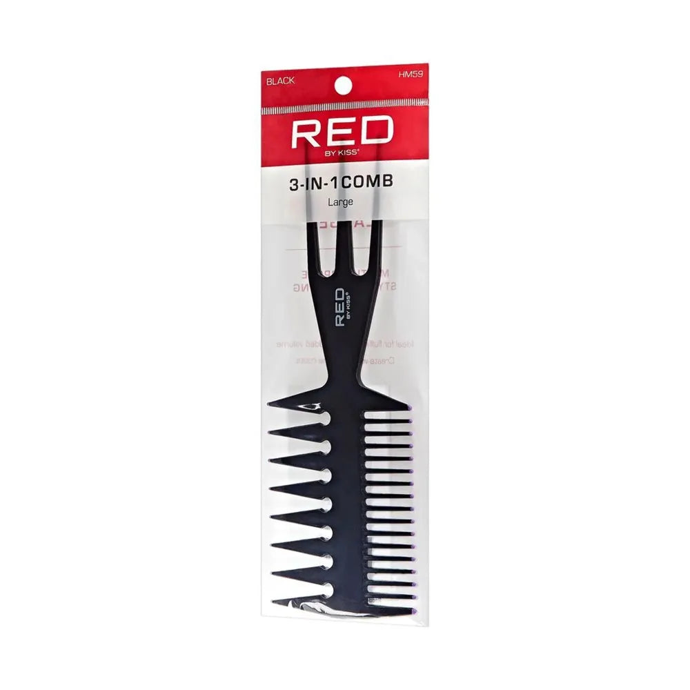 Red by Kiss 3 - in - 1 Comb – Large, Black, Multi - Use for Styling, Parting & Detangling | HM59 | Great for All Hair Types & Textures - Beauty Exchange Beauty Supply