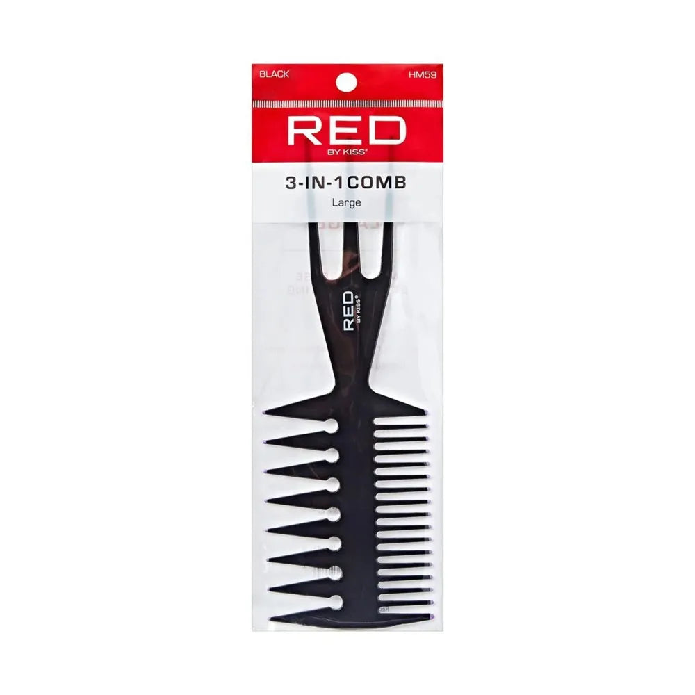 Red by Kiss 3 - in - 1 Comb – Large, Black, Multi - Use for Styling, Parting & Detangling | HM59 | Great for All Hair Types & Textures - Beauty Exchange Beauty Supply