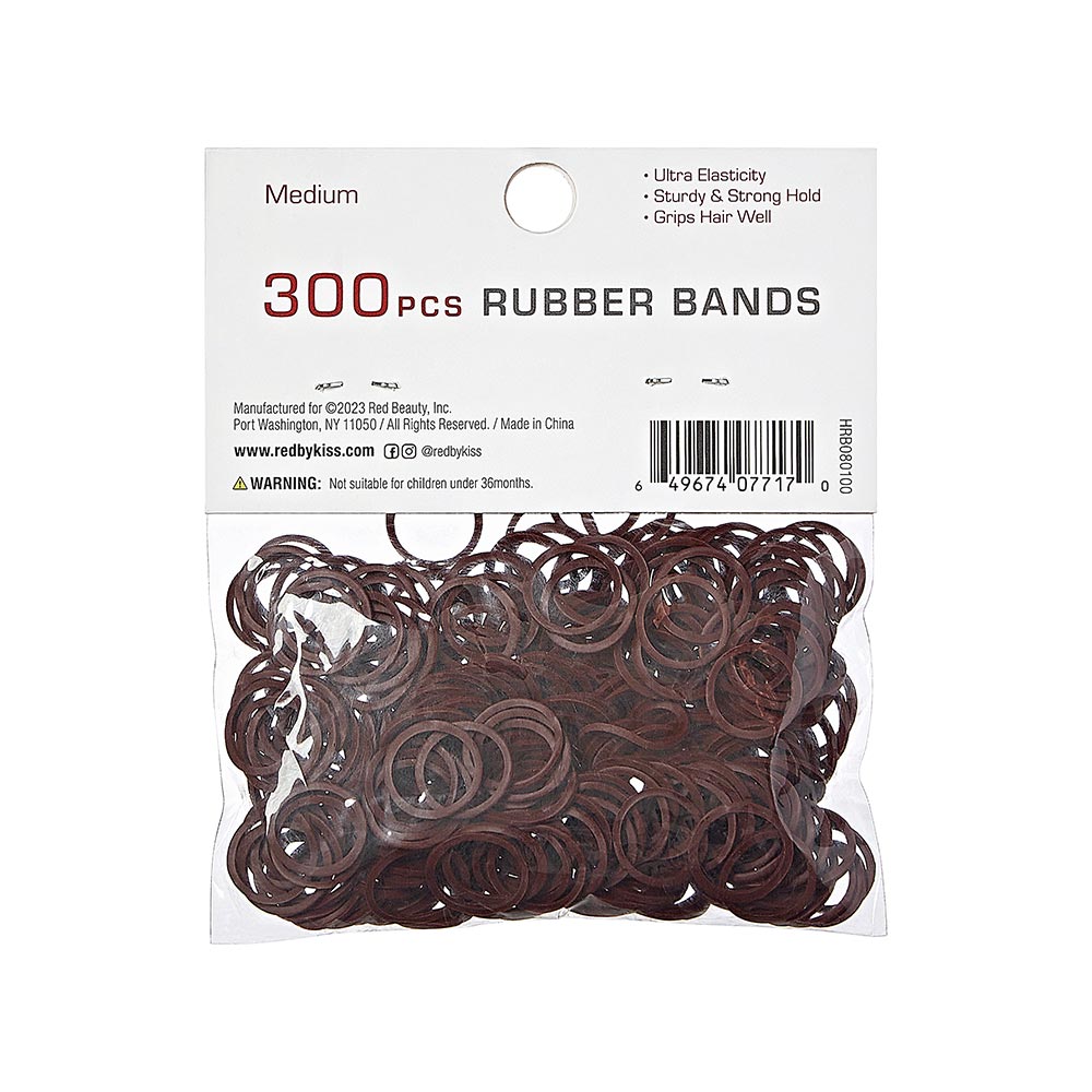 Red by Kiss 300 Rubber Bands – Brown, Medium 1/2", No - Snag Hair Elastics (HRB08) - Beauty Exchange Beauty Supply