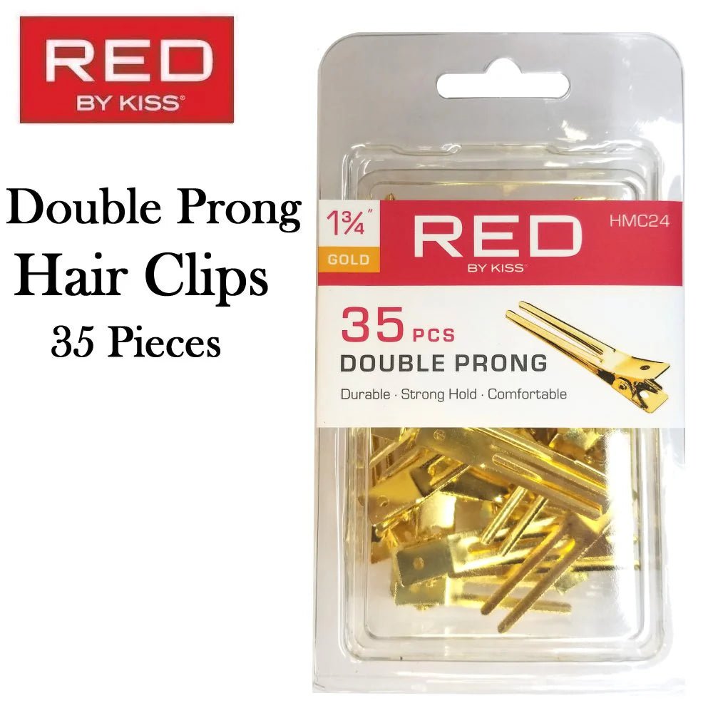 Red by Kiss 35 Pcs Double Prong Clips | 1¾" Gold – HMC24 – Premium Styling Clips with Sleek Hold & Shine - Beauty Exchange Beauty Supply