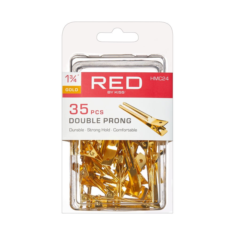 Red by Kiss 35 Pcs Double Prong Clips | 1¾" Gold – HMC24 – Premium Styling Clips with Sleek Hold & Shine - Beauty Exchange Beauty Supply