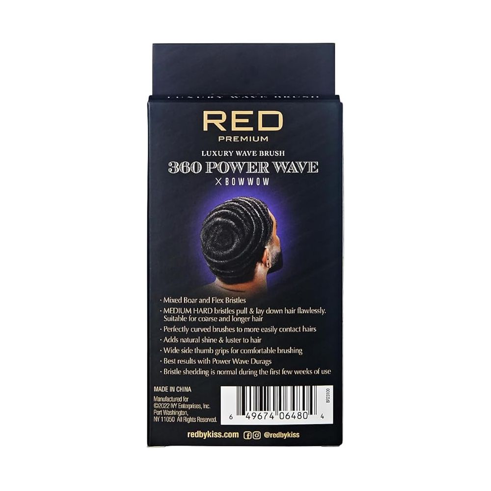 RED by KISS 360 Power Wave X Bow Wow Curved Palm Boar Brush โ 100% Natural Medium Hard Bristles for Defined Waves | Palm Size - Beauty Exchange Beauty Supply