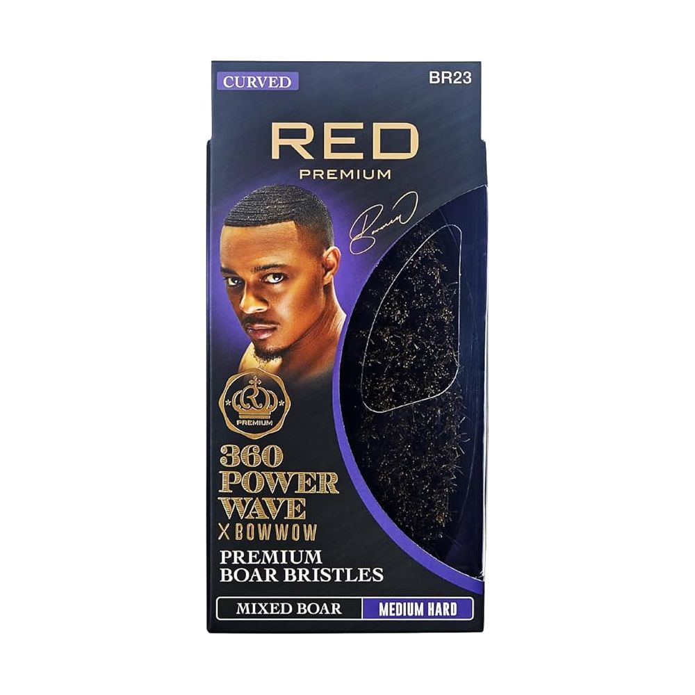 RED by KISS 360 Power Wave X Bow Wow Curved Palm Boar Brush โ 100% Natural Medium Hard Bristles for Defined Waves | Palm Size - Beauty Exchange Beauty Supply