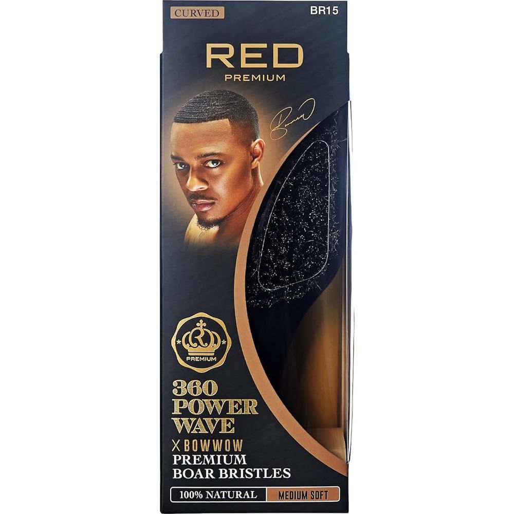 RED by KISS 360 Power Wave X Bow Wow Curved Palm Boar Brush (BR15) โ 100% Natural Medium Soft Bristles - Beauty Exchange Beauty Supply