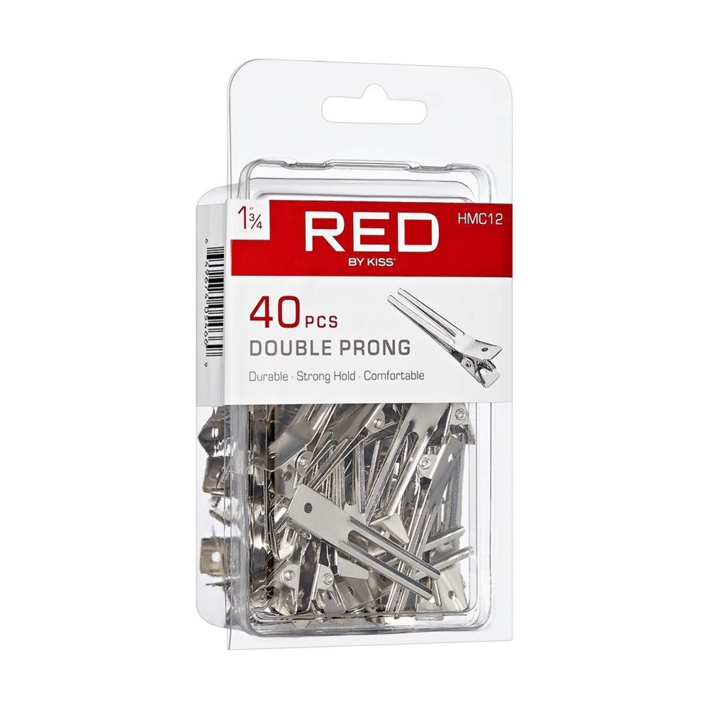Red by Kiss 40 Pcs Double Prong Clips | 1¾" – HMC12 – Strong, Slip - Free Hold for Styling & Sectioning - Beauty Exchange Beauty Supply