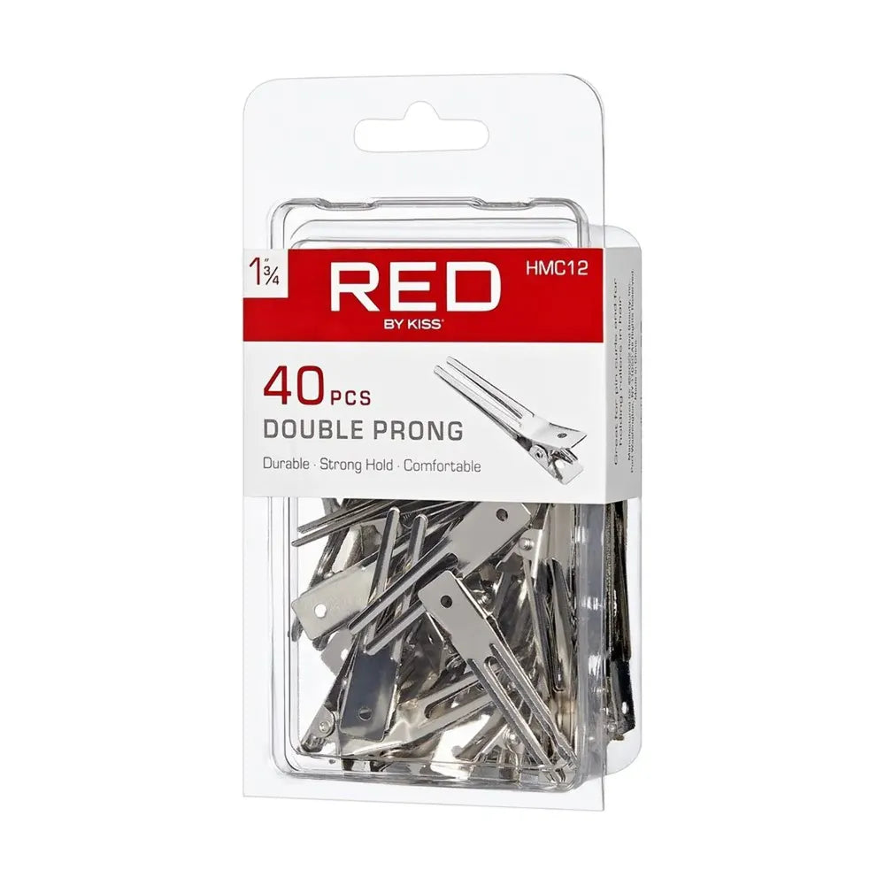 Red by Kiss 40 Pcs Double Prong Clips | 1¾" – HMC12 – Strong, Slip - Free Hold for Styling & Sectioning - Beauty Exchange Beauty Supply