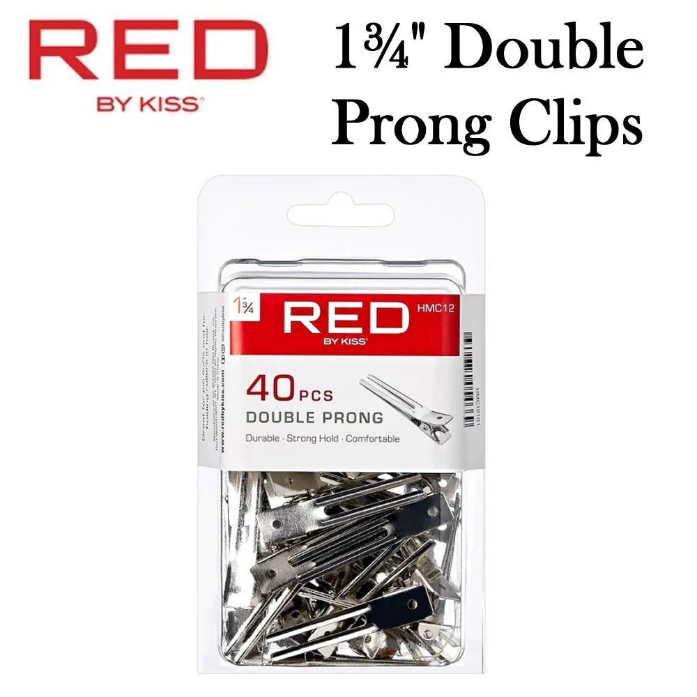 Red by Kiss 40 Pcs Double Prong Clips | 1¾" – HMC12 – Strong, Slip - Free Hold for Styling & Sectioning - Beauty Exchange Beauty Supply