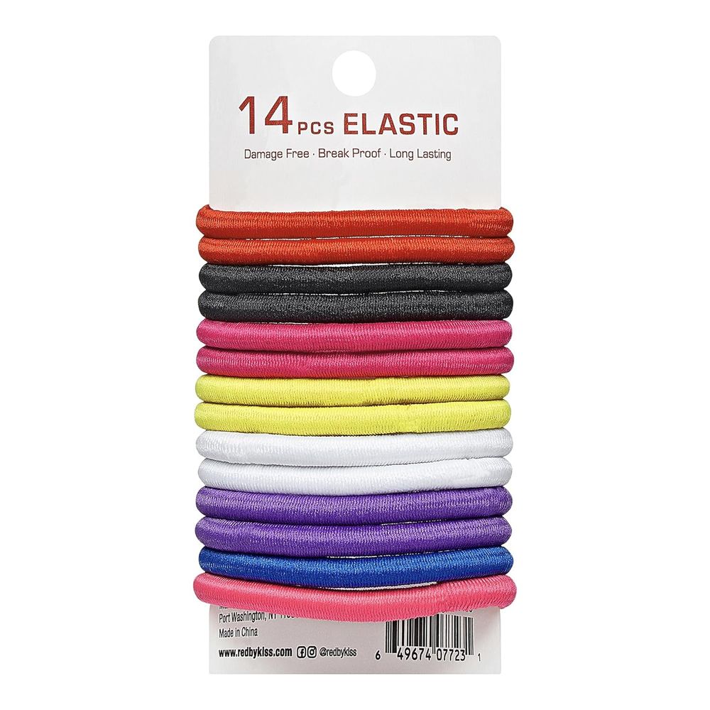 Red by Kiss 5mm Maximum Hold Elastic Hair Bands – Assorted Colors, Extra Thick, 14 Count - Beauty Exchange Beauty Supply