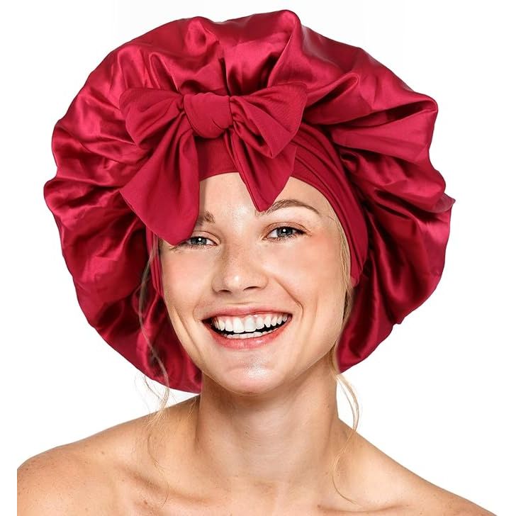 Red by Kiss Adjustable Satin Tie Bonnet โ Custom Fit, Silky Protection, Bold Prints (One Size) - Beauty Exchange Beauty Supply