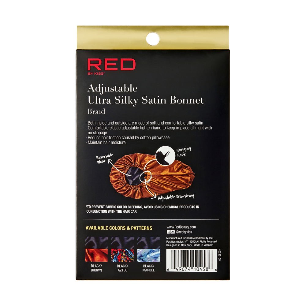Red by Kiss Adjustable Ultra Silky Satin Bonnet – Smooth Protection with a Custom Fit (One Size) - Beauty Exchange Beauty Supply