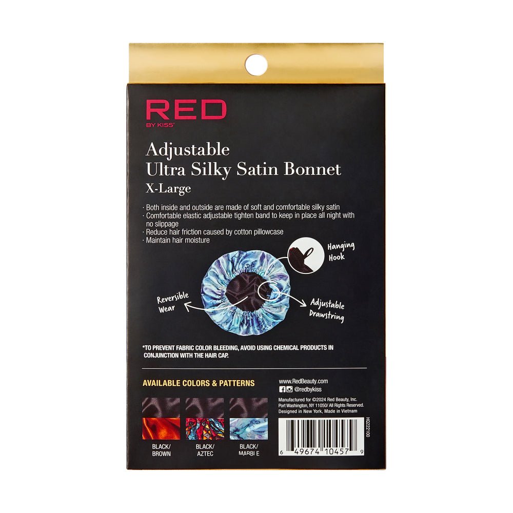 Red by Kiss Adjustable Ultra Silky Satin Bonnet – X - Large Fit, Custom Comfort, Luxe Feel - Beauty Exchange Beauty Supply