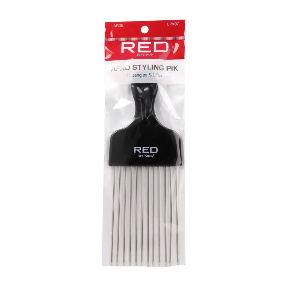 Red by Kiss Afro Styling Pik – CPK02 | Strong Metal Pik for Lifting, Fluffing & Shaping Coily, Curly, and Natural Hair - Beauty Exchange Beauty Supply
