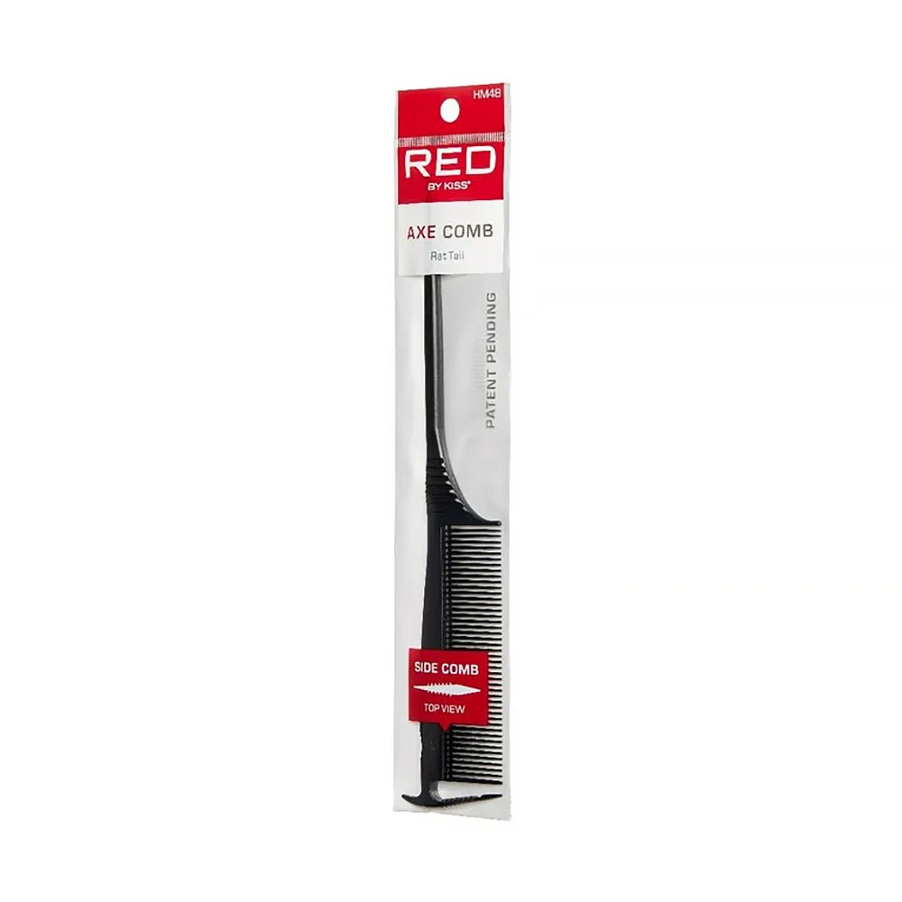 Red by Kiss Axe Comb Rat Tail – HM48 | Dual - Ended Comb with Fine Teeth & Steel Tail for Parting, Edging & Detail Styling - Beauty Exchange Beauty Supply