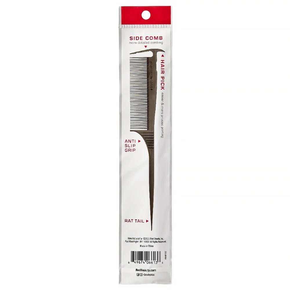 Red by Kiss Axe Comb Rat Tail – HM48 | Dual - Ended Comb with Fine Teeth & Steel Tail for Parting, Edging & Detail Styling - Beauty Exchange Beauty Supply