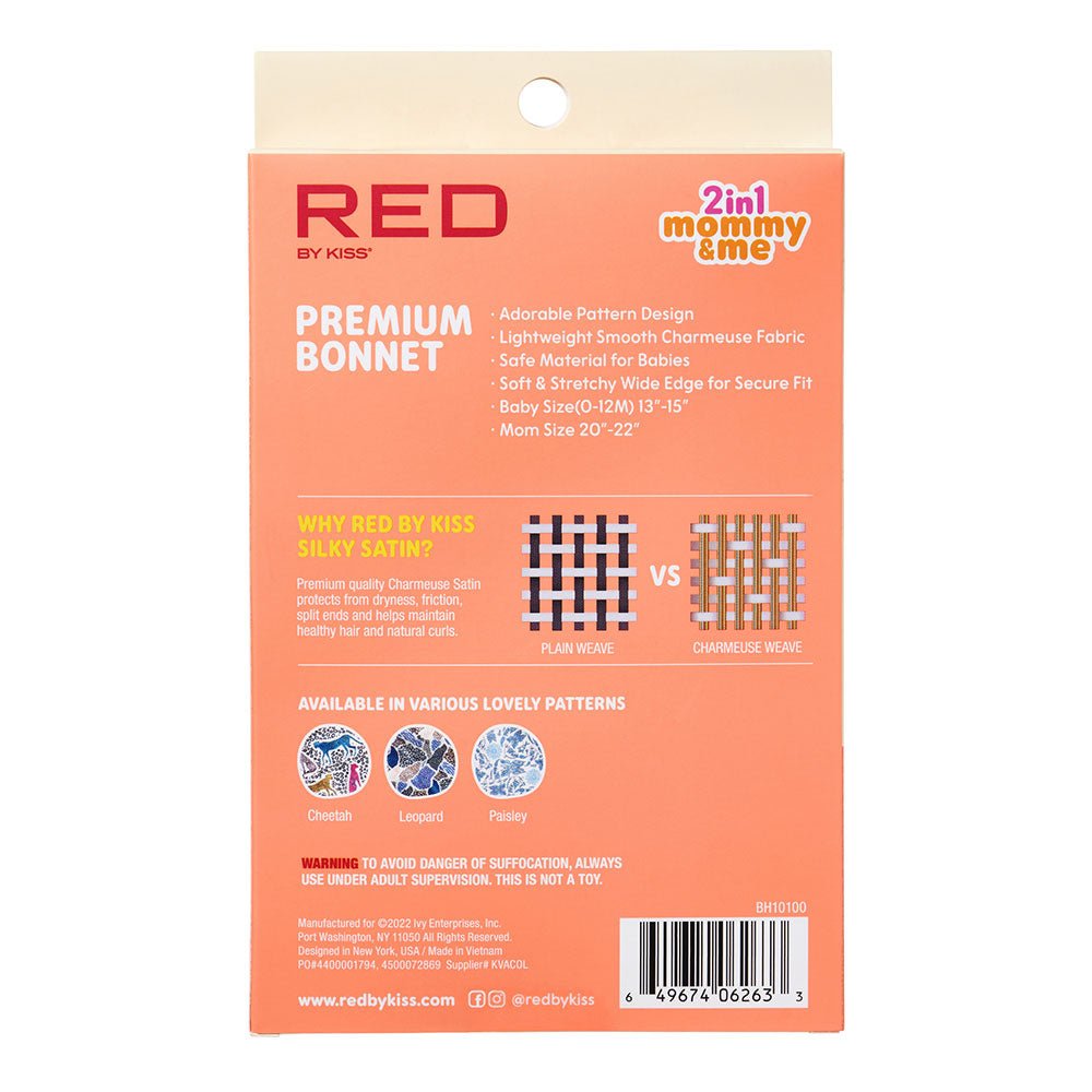 Red by Kiss Baby Satin Premium Bonnet 2 - in - 1 Mommy & Me Set โ Matching Hair Protection in Cheetah, Leopard & Paisley Prints | BH09โBH11 - Beauty Exchange Beauty Supply
