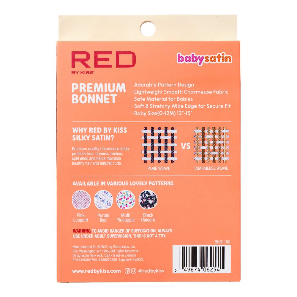 Red by Kiss Baby Satin Premium Bonnet – Soft Hair Protection for Babies | Anti - Frizz & Cute Prints | BH01–BH04 - Beauty Exchange Beauty Supply