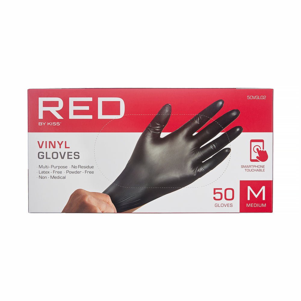Red by Kiss Black Vinyl Gloves - 50 Count - Beauty Exchange Beauty Supply