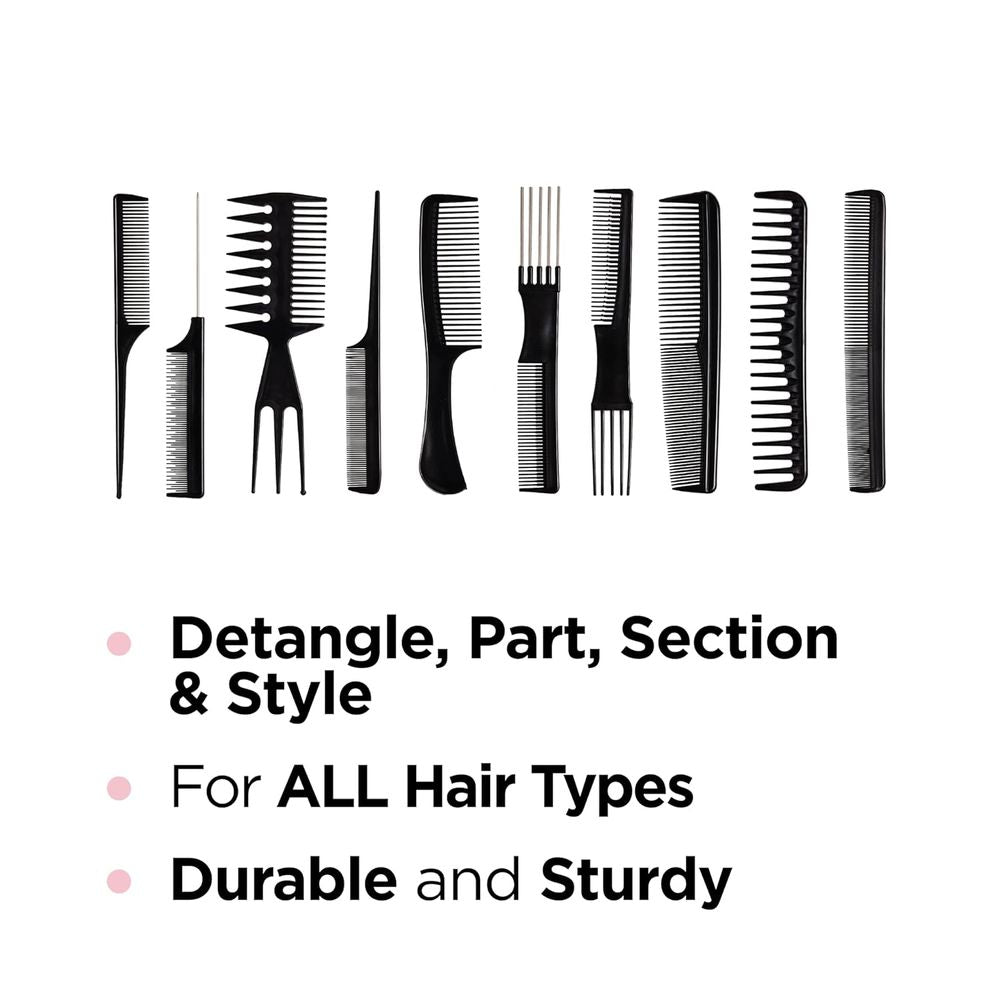 Red by Kiss Bone Black 10 - Piece Comb Set โ HM60, Anti - Static, Durable & Heat - Resistant for Professional Styling | Ideal for All Hair Types - Beauty Exchange Beauty Supply