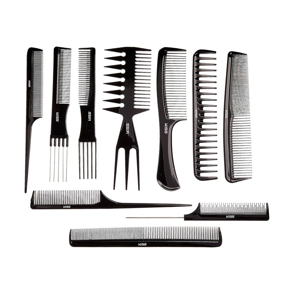 Red by Kiss Bone Black 10 - Piece Comb Set โ HM60, Anti - Static, Durable & Heat - Resistant for Professional Styling | Ideal for All Hair Types - Beauty Exchange Beauty Supply