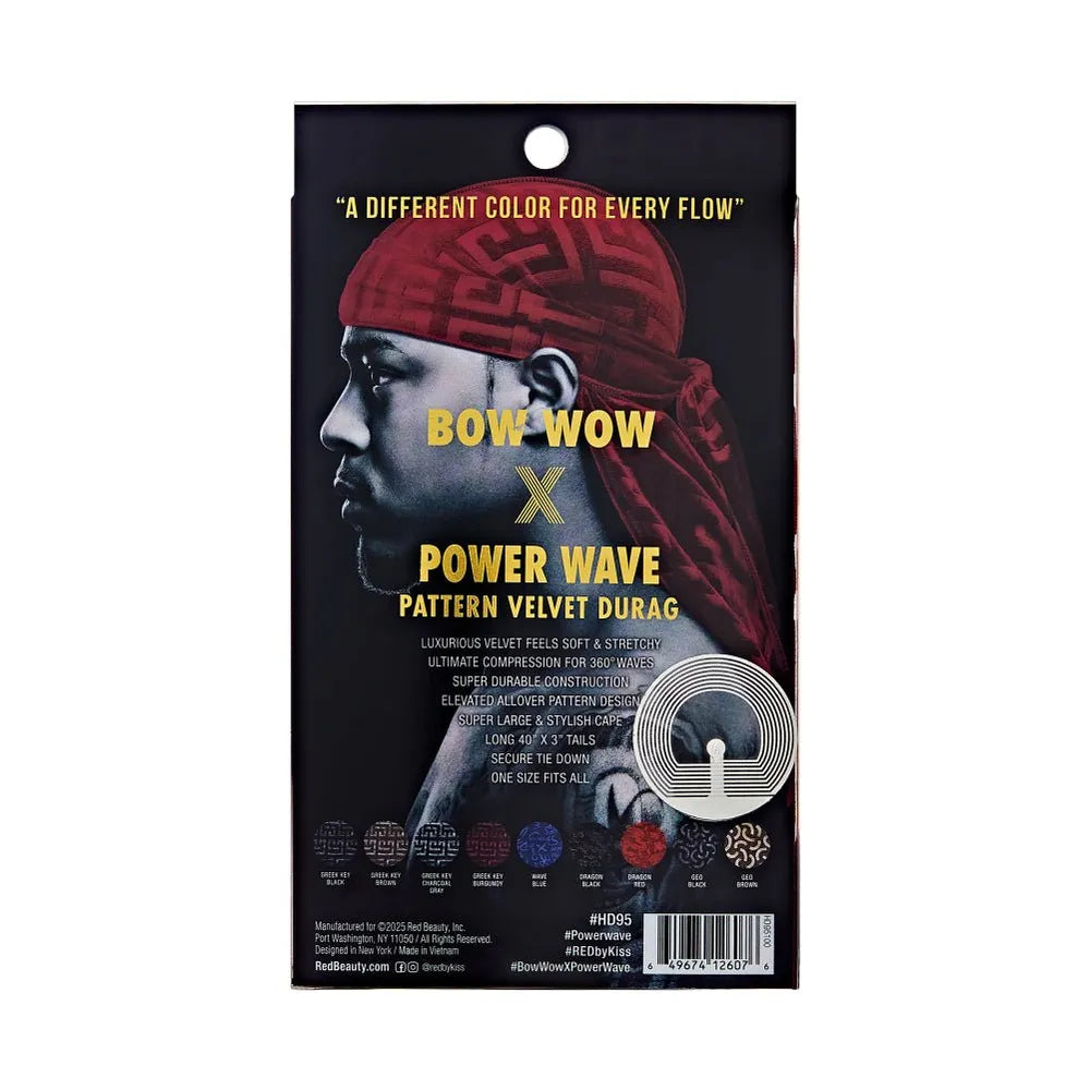 Red by Kiss Bow Wow X Power Wave Sleek Pattern Durag โ Stylish Print + Wave Compression | HD94โHD99 - Beauty Exchange Beauty Supply