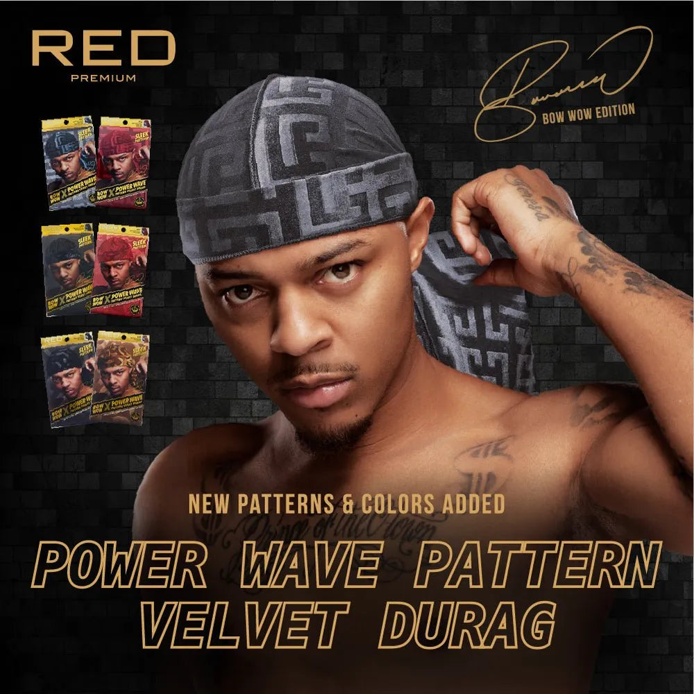 Red by Kiss Bow Wow X Power Wave Sleek Pattern Durag โ Stylish Print + Wave Compression | HD94โHD99 - Beauty Exchange Beauty Supply