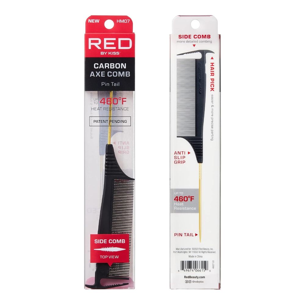Red by Kiss Carbon Axe Comb with Pin Tail | HM07 – Sleek Styling & Sharp Parting in One Tool - Beauty Exchange Beauty Supply