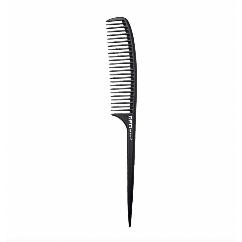 Red by Kiss Carbon Fiber Wide Teeth Rat Tail Comb – HM16 | Anti - Static, Heat - Resistant Comb for Detangling & Precise Parting - Beauty Exchange Beauty Supply