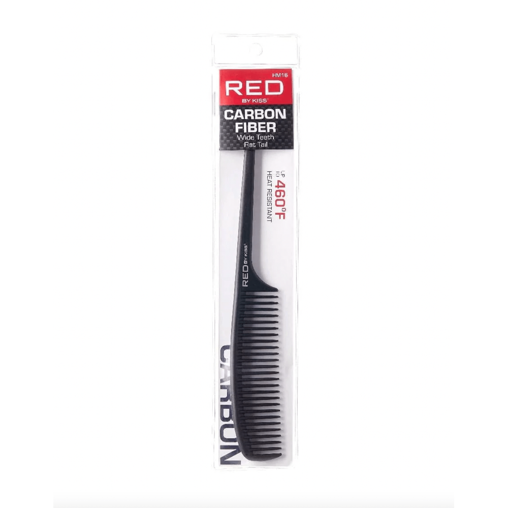 Red by Kiss Carbon Fiber Wide Teeth Rat Tail Comb – HM16 | Anti - Static, Heat - Resistant Comb for Detangling & Precise Parting - Beauty Exchange Beauty Supply