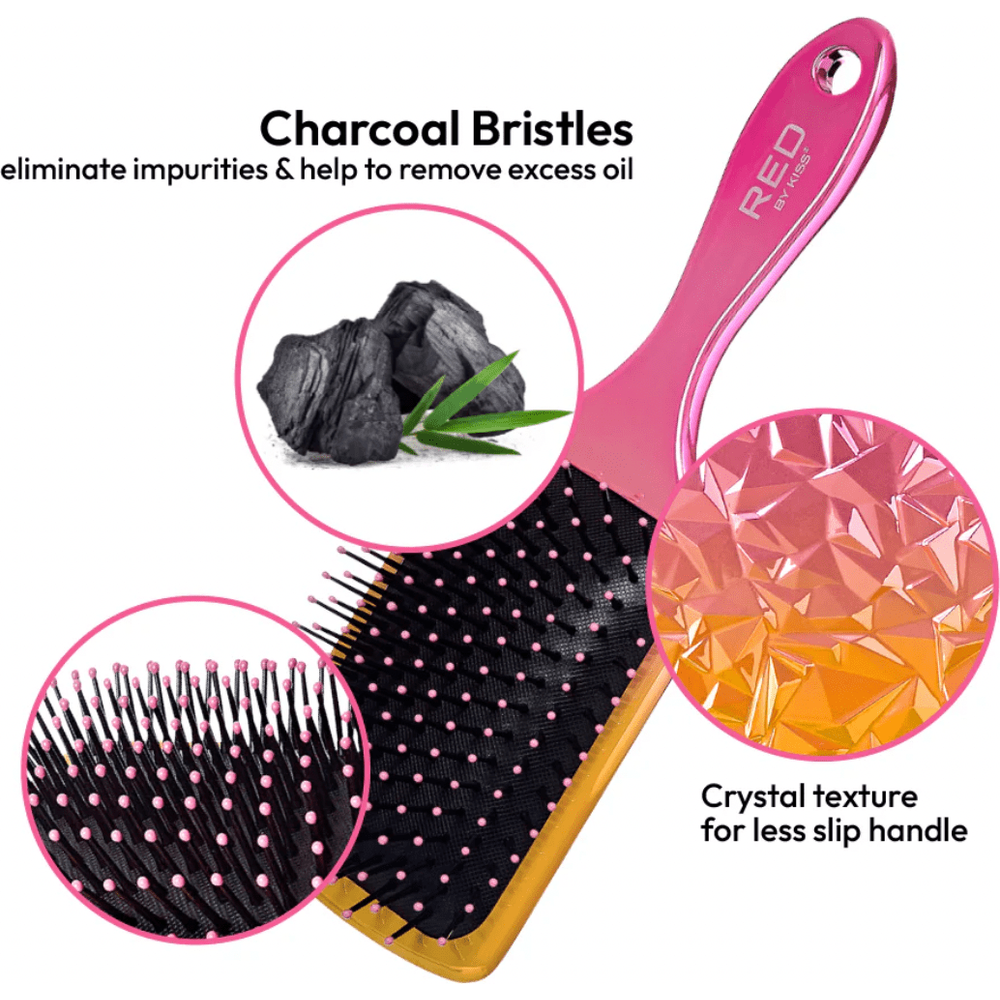 Red by Kiss Charcoal Crystal Brush HH81 – Purifying Detangling & Smooth Glide | Size: Full - Length Paddle - Beauty Exchange Beauty Supply