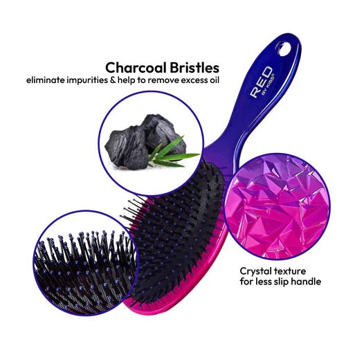 Red by Kiss Charcoal Crystal Brush HH82 – Compact Charcoal - Infused Detangler | Size: Travel - Friendly Paddle - Beauty Exchange Beauty Supply