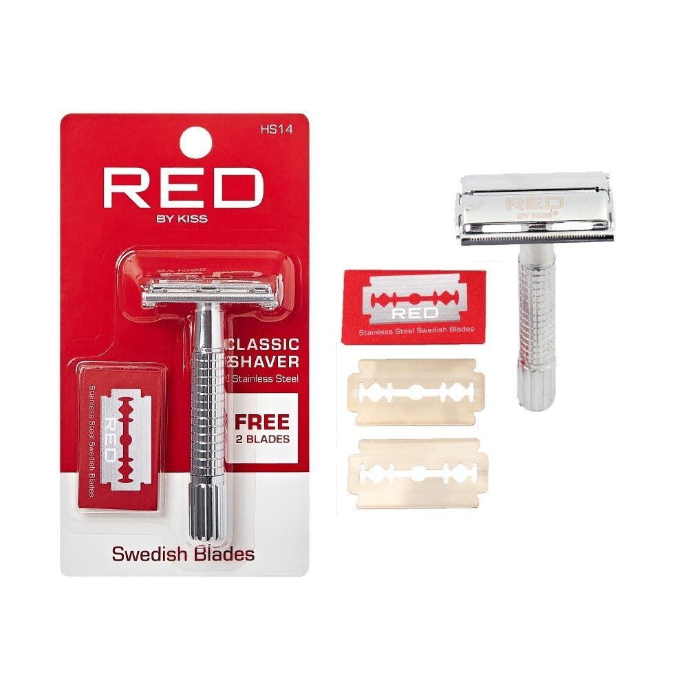 RED BY KISS Classic Shaver with 2pcs Swedish Blades – Precision Shaving with Premium Swedish Steel - Beauty Exchange Beauty Supply
