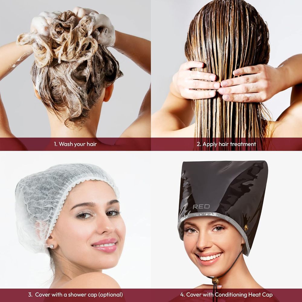 RED by Kiss Conditioning Heat Cap - Deep Conditioning and Hair Repair Treatment at Home for All Hair Types Straight, Curly, Wavy, Thick, or Fine Hair. Use for Dry, Fuzzy, Damaged, Died Hair - Beauty Exchange Beauty Supply