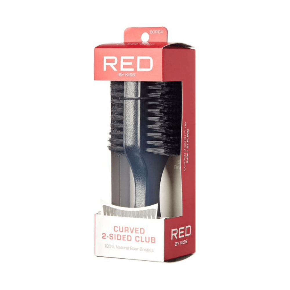 Red by Kiss Curved 2 - Sided Club Brush BOR104 – Dual - Sided Wave Brush for Coarse Hair & Styling Precision (Hard & Medium Bristles) - Beauty Exchange Beauty Supply