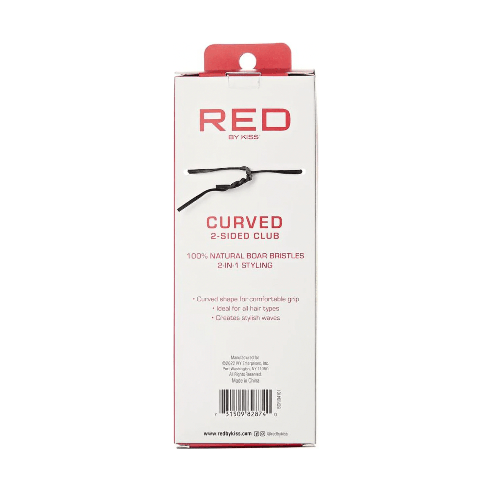 Red by Kiss Curved 2 - Sided Club Brush BOR104 – Dual - Sided Wave Brush for Coarse Hair & Styling Precision (Hard & Medium Bristles) - Beauty Exchange Beauty Supply