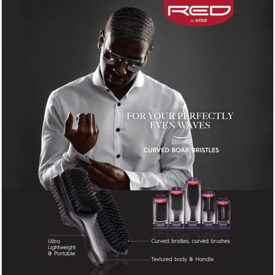 Red by Kiss Curved Club Brush BOR102 – Professional Wave Brush for 360 Waves & Coarse Hair (Hard Boar Bristles) - Beauty Exchange Beauty Supply