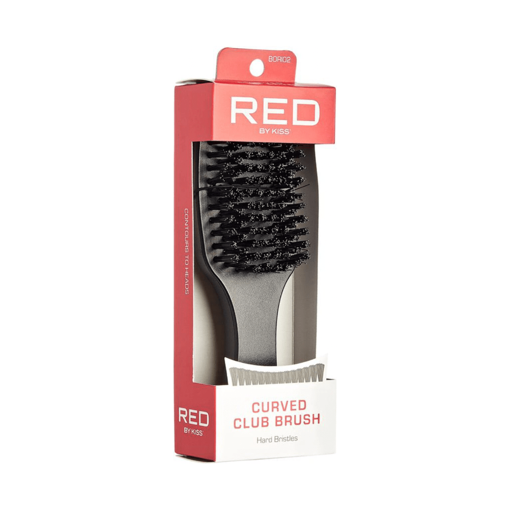 Red by Kiss Curved Club Brush BOR102 – Professional Wave Brush for 360 Waves & Coarse Hair (Hard Boar Bristles) - Beauty Exchange Beauty Supply
