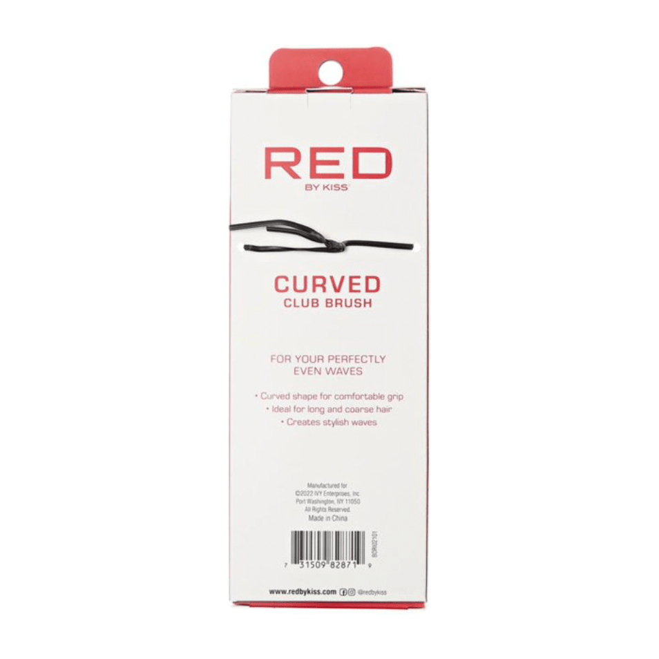 Red by Kiss Curved Club Brush BOR102 – Professional Wave Brush for 360 Waves & Coarse Hair (Hard Boar Bristles) - Beauty Exchange Beauty Supply