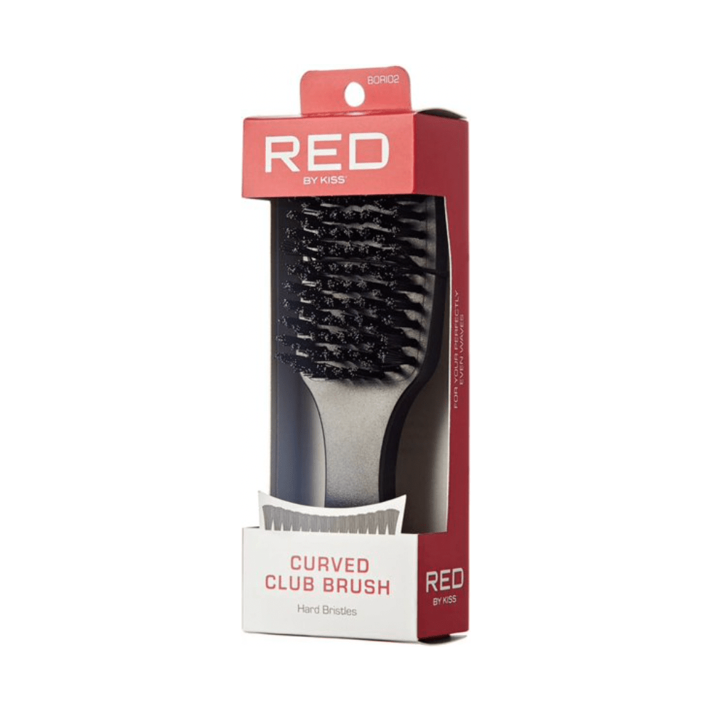Red by Kiss Curved Club Brush BOR102 – Professional Wave Brush for 360 Waves & Coarse Hair (Hard Boar Bristles) - Beauty Exchange Beauty Supply
