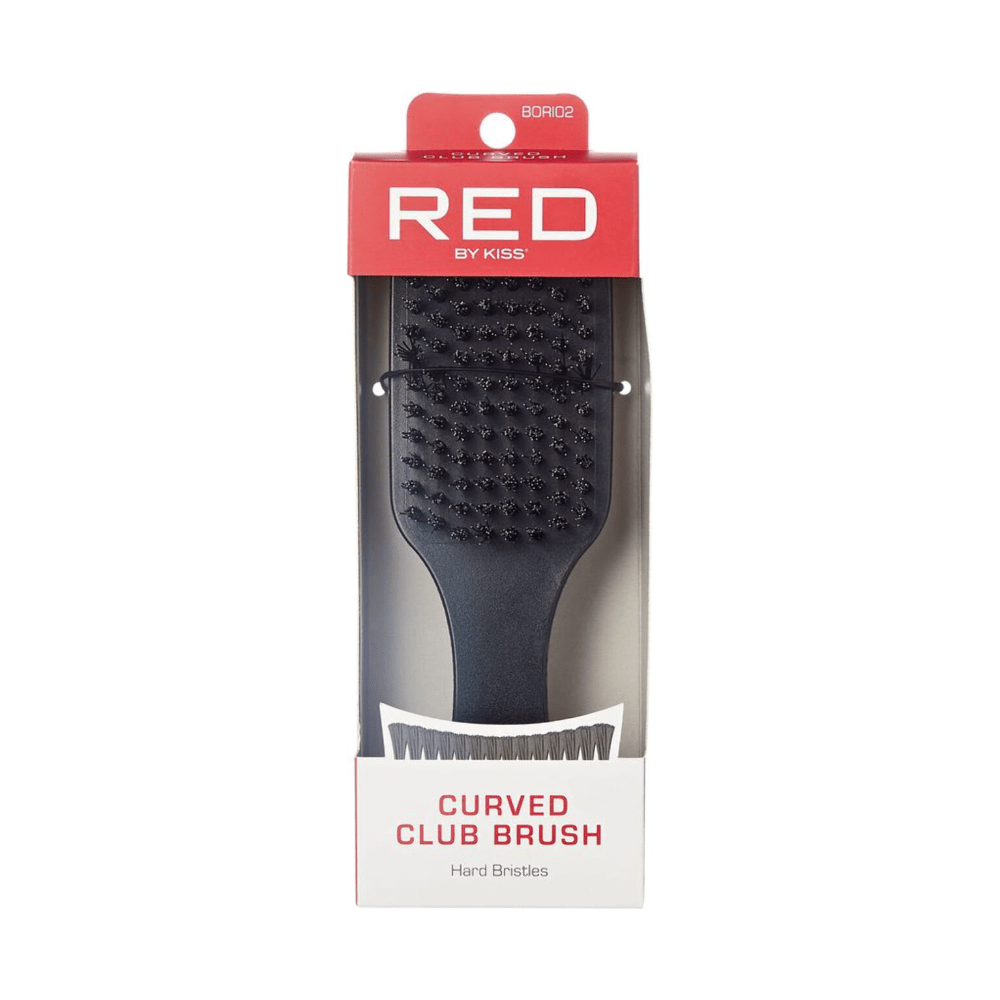 Red by Kiss Curved Club Brush BOR102 – Professional Wave Brush for 360 Waves & Coarse Hair (Hard Boar Bristles) - Beauty Exchange Beauty Supply