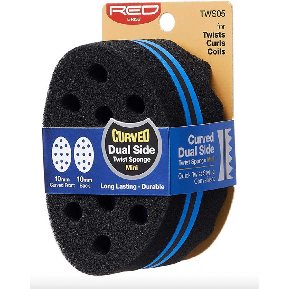 RED by Kiss Curved Dual Side Twist Sponge TWS05 – 2 - Sided Sponge for Quick, Defined Twists & Coils - Beauty Exchange Beauty Supply