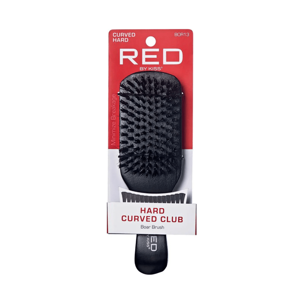 Red by Kiss Curved Hard Boar Brush BOR13 – Firm Grip & Deep Bristle Control for 360 Waves (Hard, Contoured Design) - Beauty Exchange Beauty Supply
