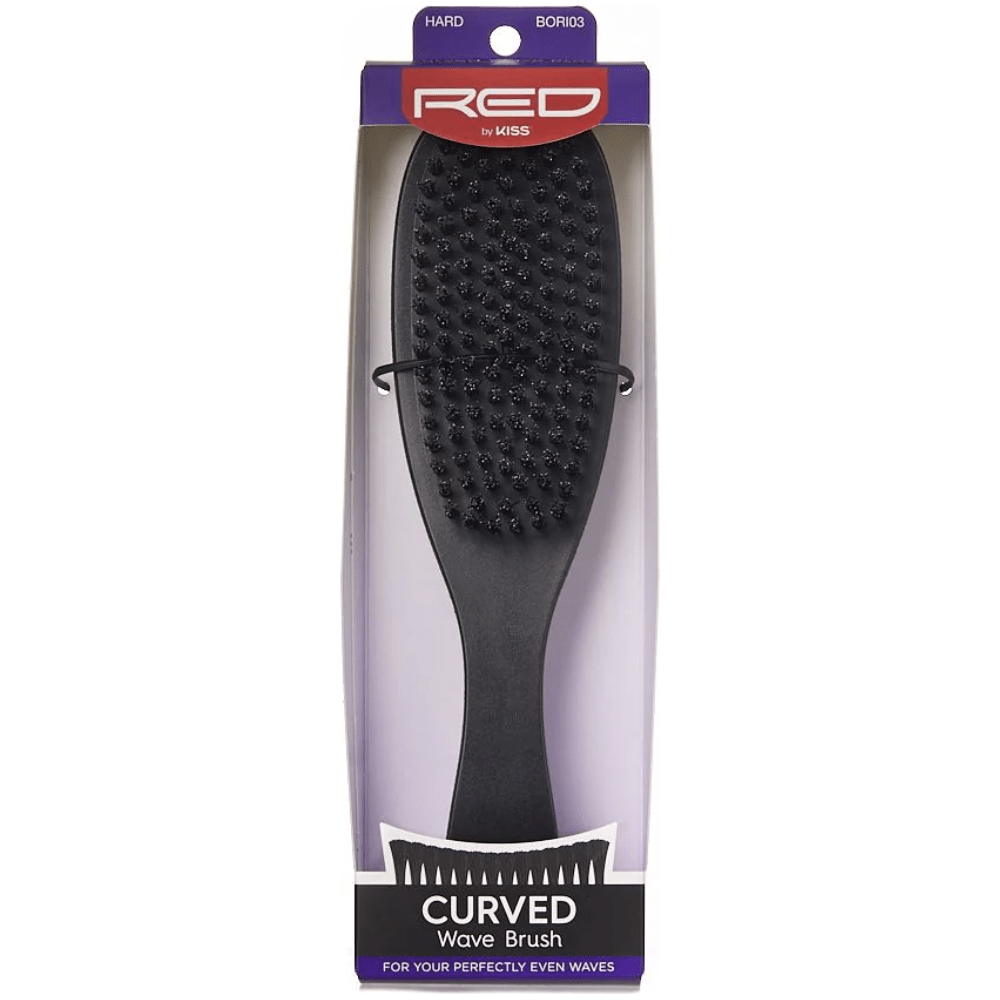 Red by Kiss Curved Wave Brush BOR103 โ Professional Wave Brush for 360 Waves & Coarse Hair (Hard Bristles) - Beauty Exchange Beauty Supply