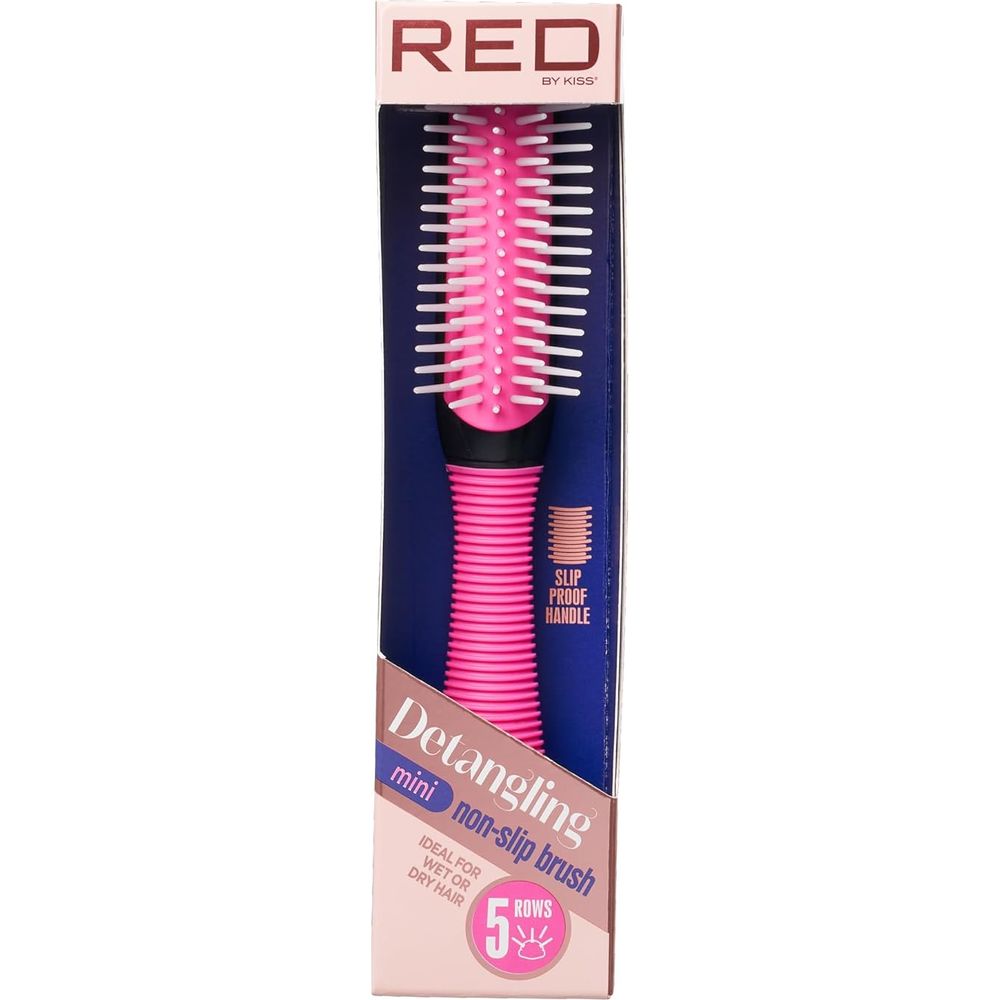Red by Kiss Detangling Mini Non - Slip Brush 5 Rows HH58 – Compact Control for Tangle - Free Hair | Size: 5 - Row Mini Brush - Beauty Exchange Beauty Supply