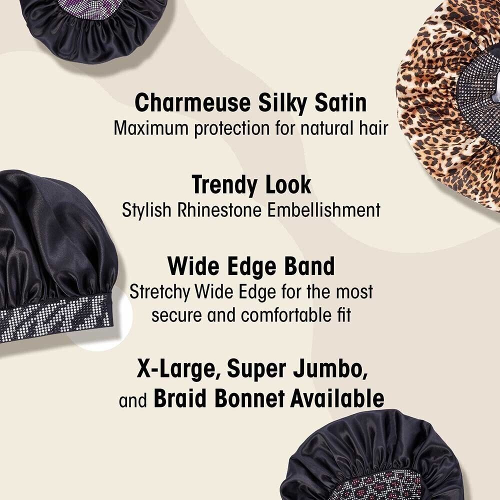 Red by Kiss Diamond Bonnet – X - Large Black Zebra | Bold Style, Night Protection - Beauty Exchange Beauty Supply