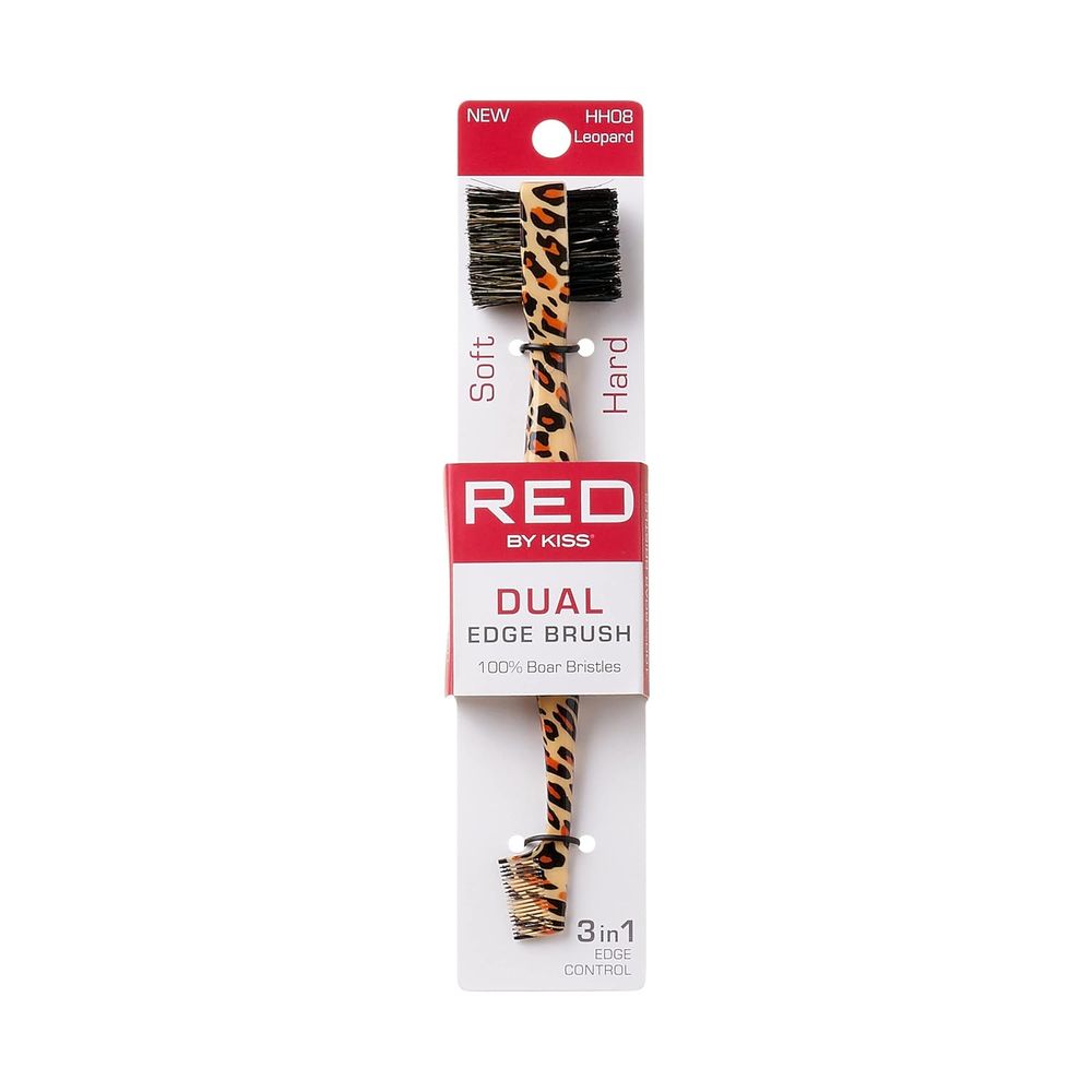 Red by Kiss Dual Edge Brush – Leopard Print | HH08 | 2 - in - 1 Brush + Comb for Slayed Edges - Beauty Exchange Beauty Supply