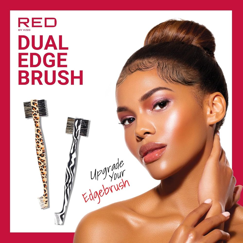 Red by Kiss Dual Edge Brush – Leopard Print | HH08 | 2 - in - 1 Brush + Comb for Slayed Edges - Beauty Exchange Beauty Supply