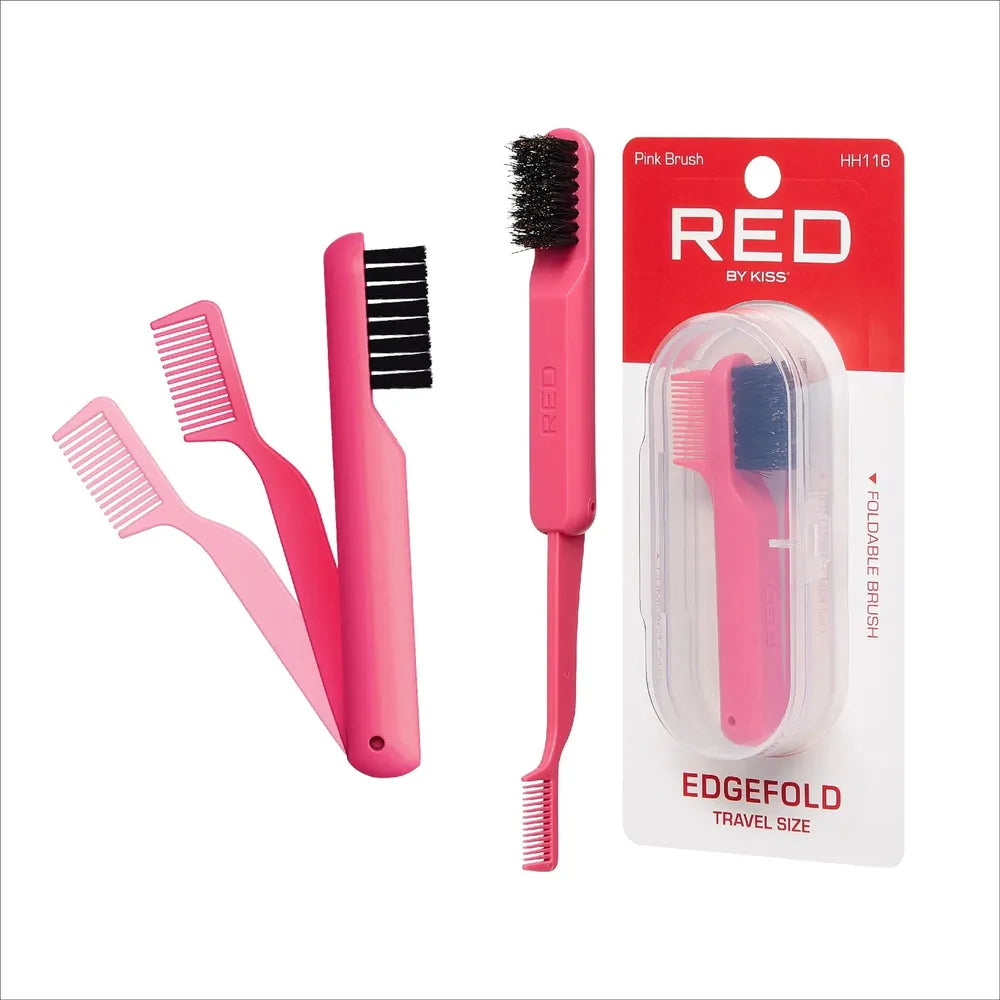 Red by Kiss Edge Fold Travel Size HH116 – Compact Folding Edge Brush for Baby Hairs & Flyaways | Sleek Travel Essential - Beauty Exchange Beauty Supply