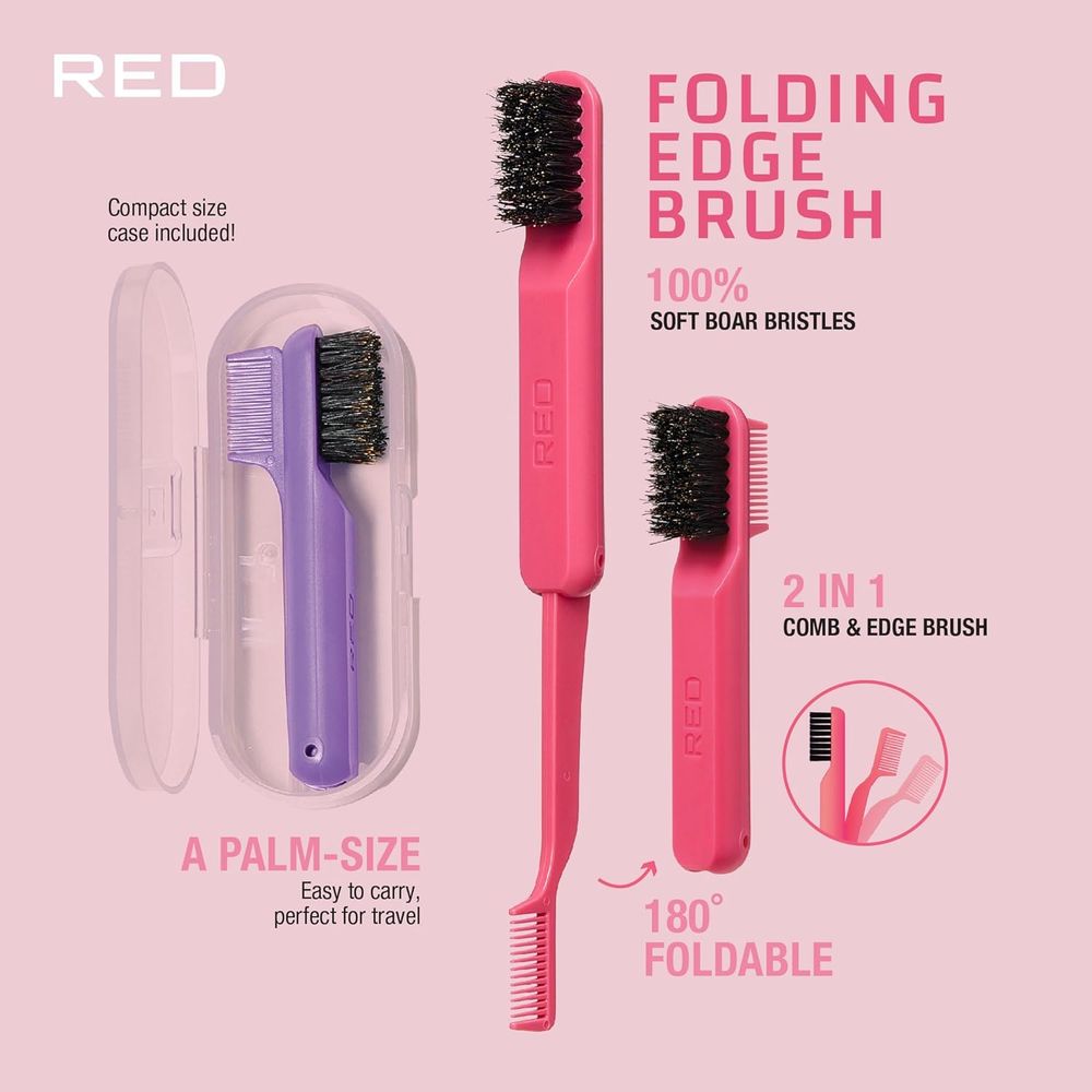 Red by Kiss Edge Fold Travel Size HH118 – Folding Edge Brush for Baby Hairs & Touch - Ups | Compact & Portable - Beauty Exchange Beauty Supply