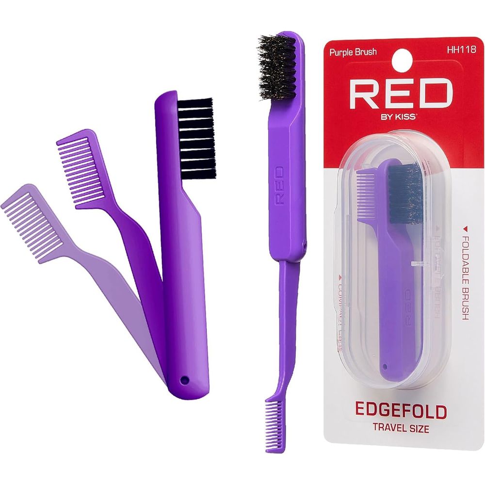 Red by Kiss Edge Fold Travel Size HH118 – Folding Edge Brush for Baby Hairs & Touch - Ups | Compact & Portable - Beauty Exchange Beauty Supply